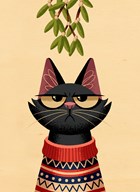 Houten kerstkaart Grumpy cat